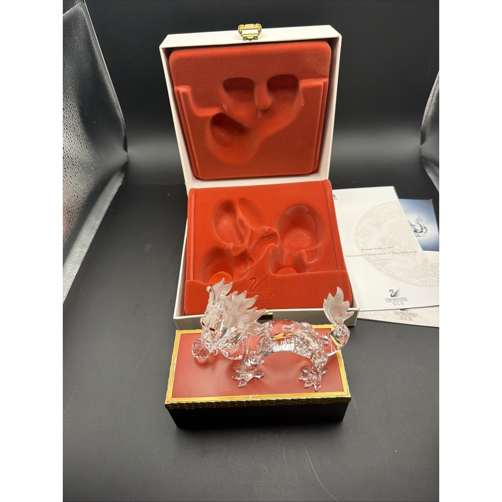 VINTAGE 1997 SWAROVSKI CRYSTAL FABULOUS CREATURES"  THE DRAGON FIGURINE BOX COA